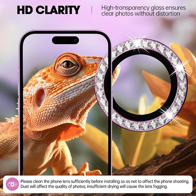 for iPhone 16/16 Plus Camera Lens Protector Bling Diamond, Pink | Individual Metal, 9H Hardness, Scratch Resistant, Shockproof, Drop Protection, Case Friendly, Stylish Accessories - Image 4