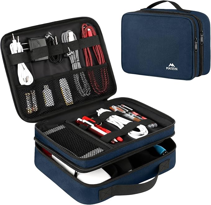 MATEIN Electronic Travel Organizer Case, Portable Travel Cord Organizer | Water Resistant, for Earphone, Power Bank, and Flash Drive, Universal Carry Case for Cables, Tech Gifts for Men, Navy Blue by MATEIN