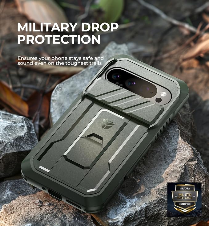 Dexnor for Google Pixel 9 Pro Case with Slide Camera Cover & Built-in Screen Protector & Heavy-Duty Kickstand,Full-Body Protective Cover Rugged Bumper Cases for Pixel 9 Pro,Army Green(2024) - Image 6