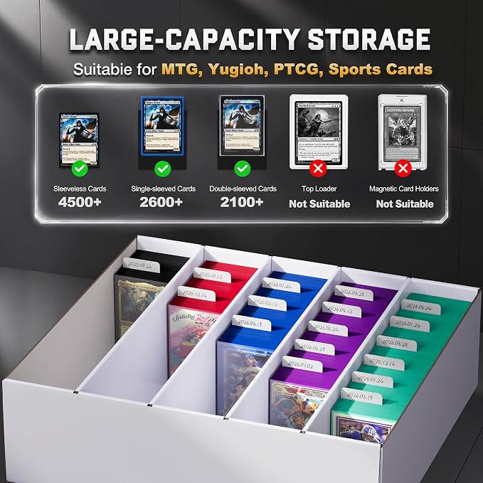 ZLCA 5 Row Trading Card Storage Box, 4000+ Standard Cardboard Storage Box | with 30 Dividers, Bulk Card Storage Box for MTG TCG PTCG Baseball Sports Card - Image 2
