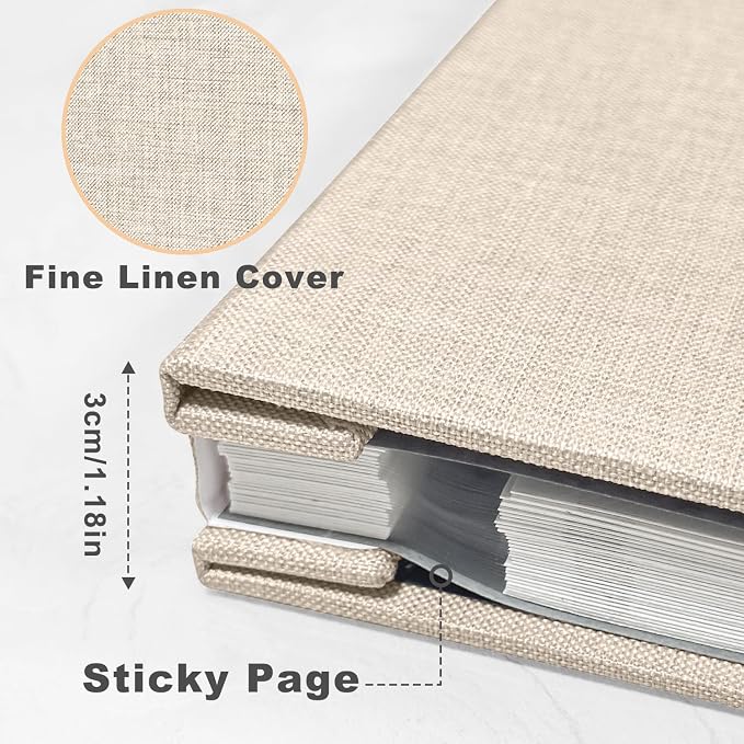 Large Photo Album Self Adhesive with Picture Display Window, DIY Scrapbook Album for 4x6 8x10 Pictures, 40 Pages Light Beige Linen Cover Memory Book with Scraper and Metallic Pen - Image 3