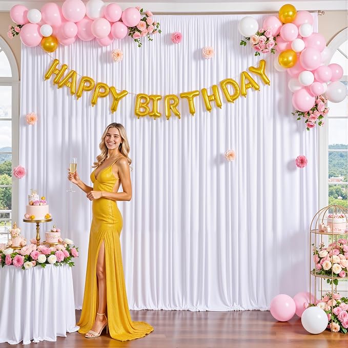 10x10 White Backdrop Curtain for Parties Wedding Wrinkle Free White Photo Curtains Backdrop Drapes Fabric Decoration for Baby Shower 5ft x 10ft,2 Panels - Image 2
