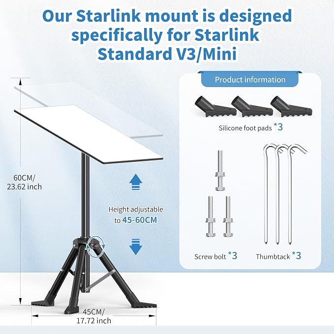 Starlink Tripod Stand for Starlink Standard 4/ Standard 4X/ Gen3/ V4 | with Pipe Adapter Outdoor Portable Starlink Mounting Kit for Camping and RV Travel - Image 2
