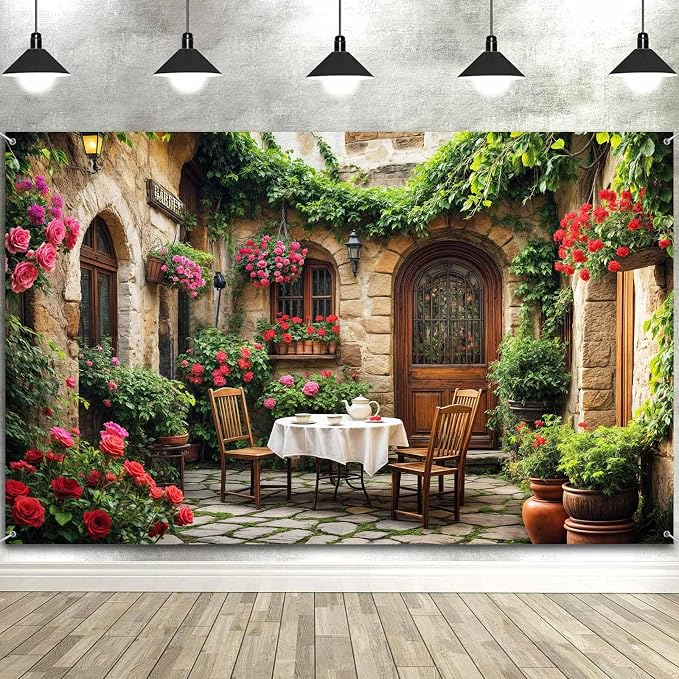 6X4ft Italian Theme Backdrop Italy Town Street Backdrop for Photography, Europe Village Town Landscape Photography Background Garden Tea Party Barnner Photo Studio Props, Color-1 - Image 5
