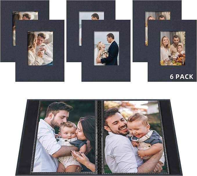 Small 4x6 Photo Album 24 Pockets Linen Cover Gray Blue 6 Pack | Linen Cover, Front Window, Portable Mini Picture Book, Travel Wedding Memories by Remowith