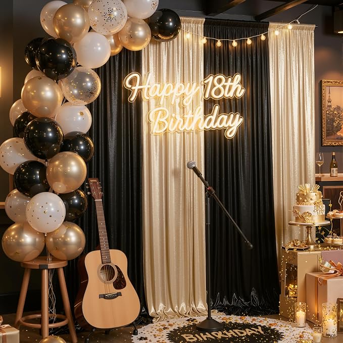20ft x 10ft Champagne Black Sequin Backdrop Curtain for Parties, Wrinkle Free Glitter Photo Backdrop Drapes 4 Panels 5x10ft Back Drop Cloth for Wedding Photography Background by Outpain