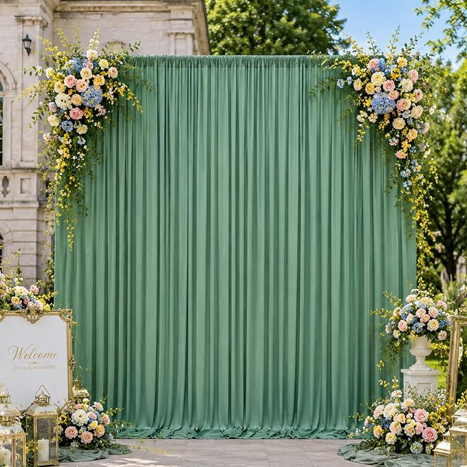 40ftx10ft Wrinkle Free Sage Green Backdrop Curtains for Parties, 8 Panels 5x10ft Silky Polyester Photo Backdrop Drapes Back Drop Cloth Drapery for Wedding Birthday Photography Background - Image 5