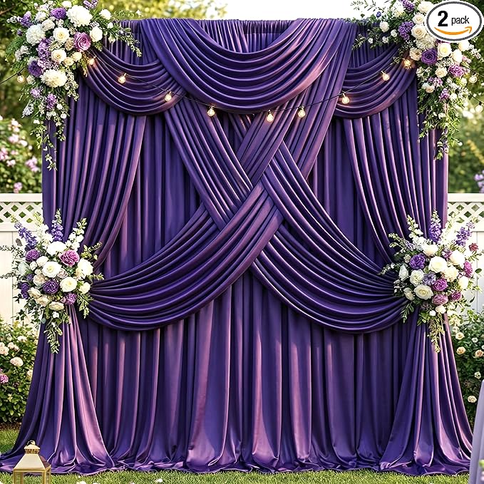 10x12 ft Deep Purple Backdrop Curtains for Weddings, Birthdays and Photos | 2 Panels 5x12 ft, Wrinkle-Free Polyester Drapes, Washable, Ironable, 4 in Rod Pocket for Baby Showers Photography Background by PartyVillage