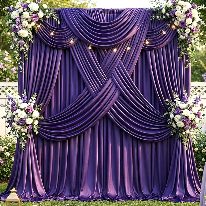 20x12 ft Deep Purple Backdrop Curtains for Weddings, Birthdays and Photos | 4 Panels 5x12 ft, Wrinkle-Free Polyester Drapes, Washable, Ironable, 4 in Rod Pocket for Baby Showers Photography Background - Image 2