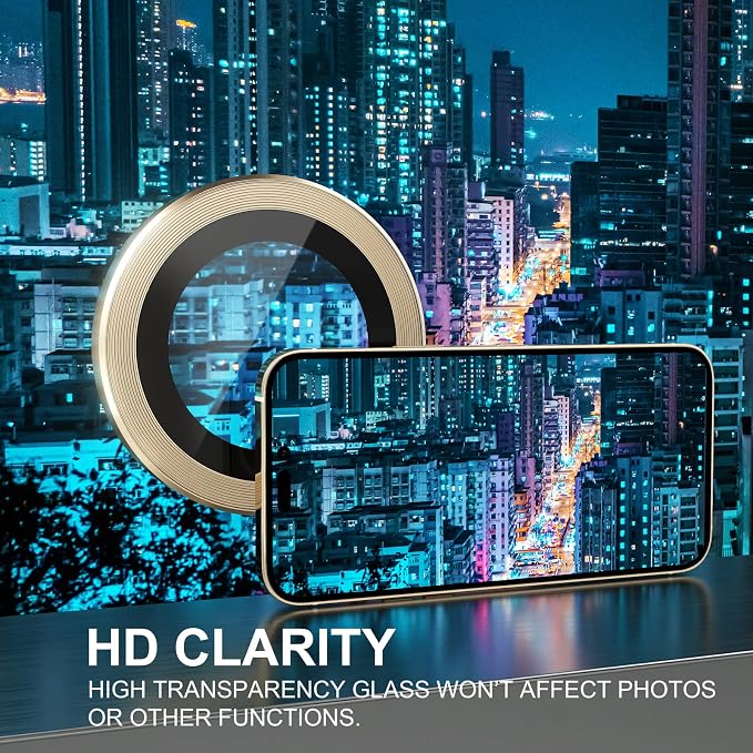 Choiche for iPhone 14 Pro/iPhone 14 Pro Max Camera Lens Protector | Ultra HD, 9H Tempered Glass Camera Cover Screen Protector Metal Ring Decoration Accessories (Gold) - Image 5