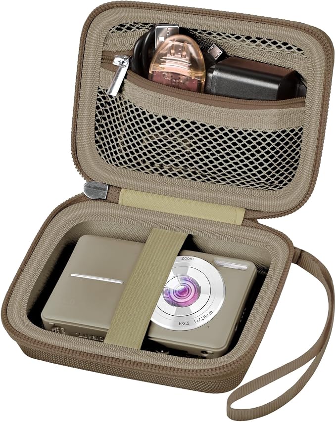 ALKOO Digital Camera Case for CAMKORY, Camera Pouch for KODAK Pixpro -Brown | for Lecran/for VAHOIALD Point and Shoot Camera, Hard Carrying Case with Mesh Pocket, Compact for Vlogging, Travel and Storage by ALKOO