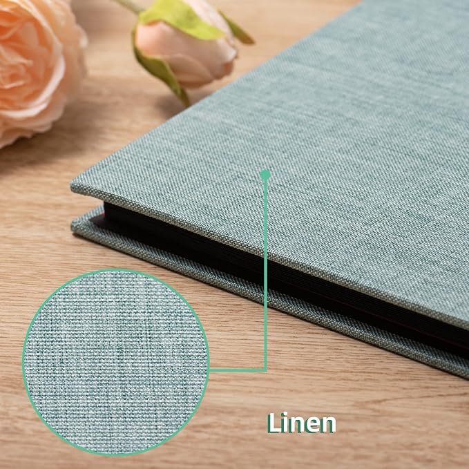 Photo Album Self Adhesive Scrapbook 3x5 4x6 5x7 6x8 Magnetic Album DIY Scrap Book 11x10.6 Inch 40 Black Sticky Pages Linen Cover DIY Photo Album(Green) - Image 4