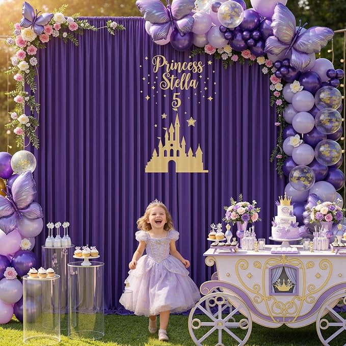 10x12 ft Deep Purple Backdrop Curtains for Weddings, Birthdays and Photos | 2 Panels 5x12 ft, Wrinkle-Free Polyester Drapes, Washable, Ironable, 4 in Rod Pocket for Baby Showers Photography Background - Image 2