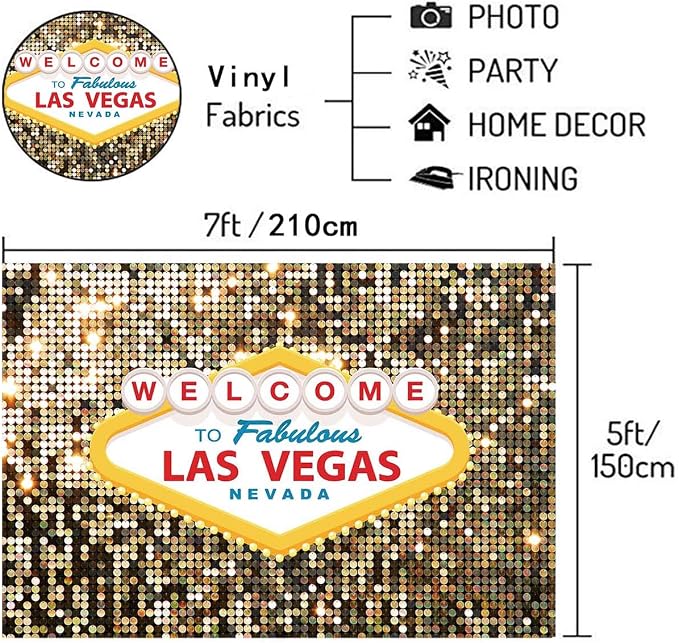 Welcome to Las Vegas Party Photography Backdrops 7x5ft Fabulous Casino Poker Movie Themed Photo Background Vintage Costume Dress-up Birthday Prom Ceremony Baby Shower Banner Supplies Props Vinyl - Image 6