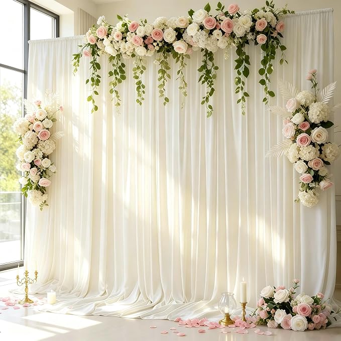 32ftx10ft Wrinkle Free Beige Backdrop Curtain - 10 Feet Photography Backdrop Drapes, Silky Polyester Back Drop Cloth for Wedding Baby Shower Balloon Arch Background - Image 5