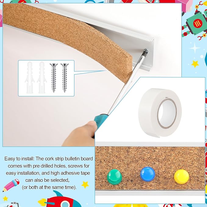 Threehoney 2 Pcs 72'' x 2'' Cork Board Strip for Wall - Bulletin Bar Tack Board With Aluminum Trim - Brown for Classroom Office Walls Cubicle - Image 5