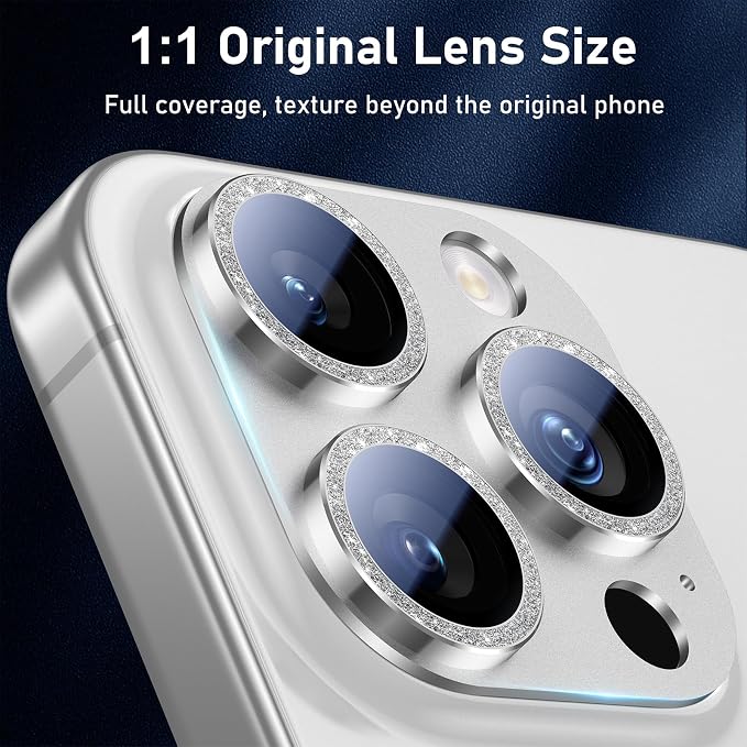 UniqueMe for iPhone 13 Pro/13 Pro Max Lens Protector Sliver (Bling Circle) | Strong Drop Protection, Not Easy to Fall-off, Metal Ring, Tempered Glass, Rear Camera Screen Cover - Image 6