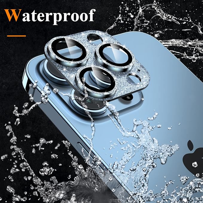 YWXTW for iPhone 13 Pro/iPhone 13 Pro Max Camera Lens Protector, [4TH Gen New Bling Design] Glitter Shiny Diamond Metal Ring Tempered Glass Back Camera Screen Protector Lens Cover - Image 3