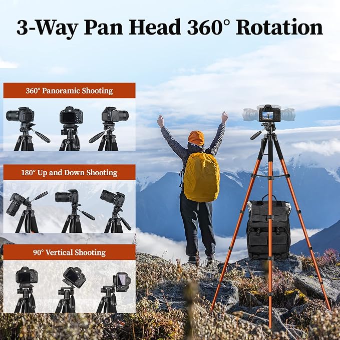 JOILCAN 74" Tripod for Camera Cell Phone Video Photography | Heavy Duty Tall Cameras Tripod Stand, Professional Travel DSLR Tripods, Compatible with Canon iPhone, Max Load 15 LB - Image 2