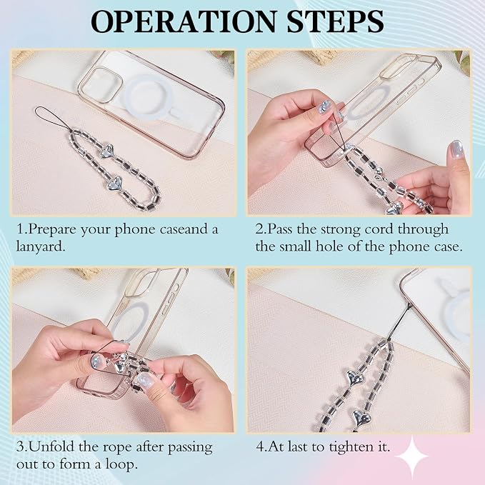 BEEFLYING Heart Beaded Phone Charm Wrist Strap for Case, Grey, 2 Pcs | Acrylic Cell Phone Chain with Bowknot Heart, for Bag Keychain Camera Wallet - Image 5