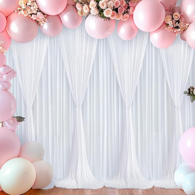 White Backdrop Curtains 10 Panels, 10 Feet Wrinkle-Free Polyester Photography Backdrop Drapes for Wedding Baby Shower Party Background Backdrop Stand- 10FTX40FT - Image 4