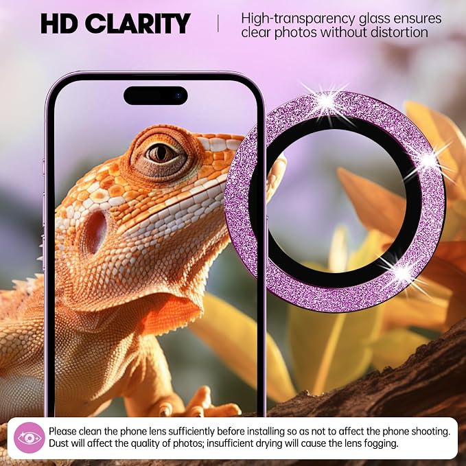 for iPhone 16/16 Plus Camera Lens Protector Bling Glitter, Pink | Individual Metal, 9H Hardness, Scratch Resistant, Shockproof, Drop Protection, Case Friendly, Stylish Accessories - Image 4