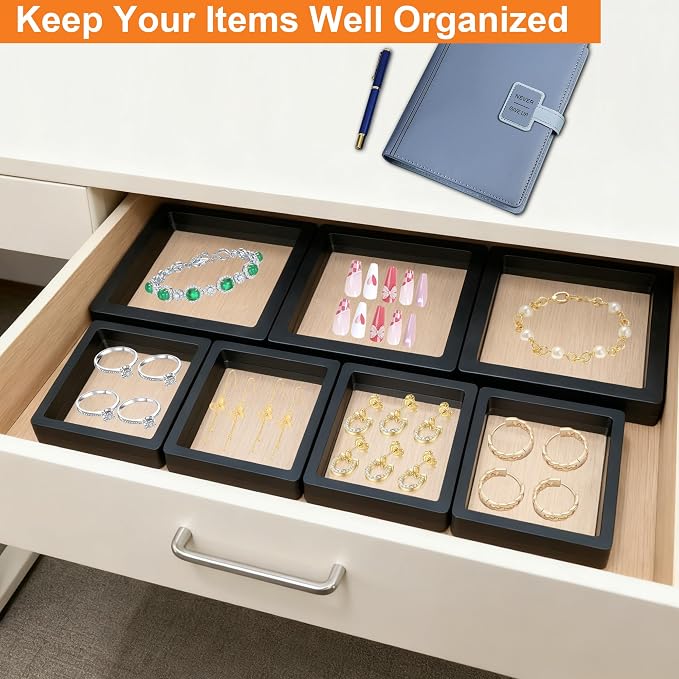 20Pcs 3D Floating Frame Display Case with Stands,3D Challenge Coin Display Clear Case for Jewelry Storage,Pin, Military Medals, Specimens,Black - Image 5