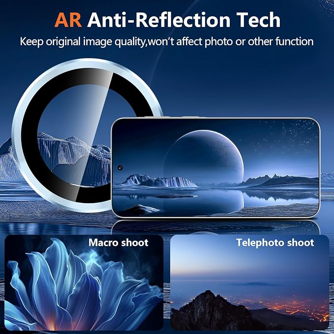for Samsung Galaxy A37/A57 Camera Lens Protector, Individual Metal Ring Tempered Glass Lens Cover, [Strong Adsorption] Scratch Resistant Ultra-Thin HD Clear Lens Cover, 1 Set-Blue Ring - Image 3