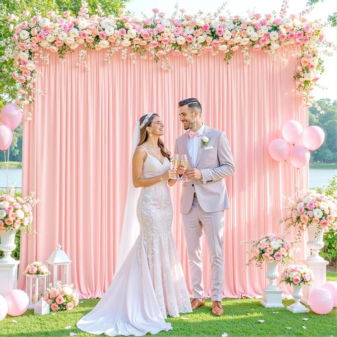 6 Panels Blush Pink Backdrop Curtain for Parties Baby Shower Wrinkle Free Pink Photo Curtains Backdrop Drapes Fabric Decoration for Wedding Birthday Party 30ft(W) x 10ft(H) - Image 4
