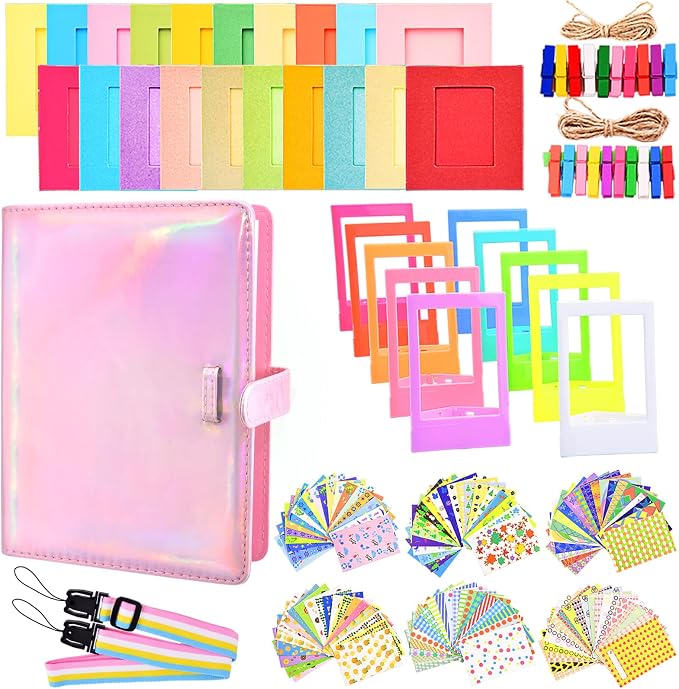Sunmns Accessories Bundle Kit Compatible with Fujifilm Instax Mini 13 12 11 9 8 90 70 Instant Camera, Include Album, Film Stickers, Photo Frames, Hanging Frame, Strap (Bright Pink) by Sunmns