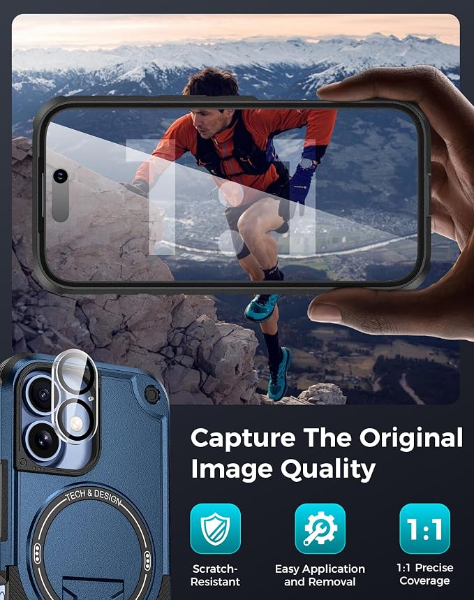 Goton 3 in 1 for iPhone 17 Case with Privacy Screen Protector Blue | Glass Camera Lens Protector,Compatible for MagSafe,Invisible Kickstand, Shockproof Phone Cover for iPhone17 - Image 7