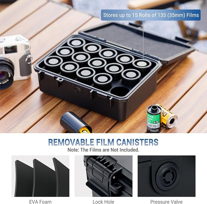 JJC Heavy Duty 35mm Film Case Holder for 15 Rolls of 135mm Film Canister | Includes Free Canisters, Light-sealed, IP67 Waterproof & Shock-Resistant, PP Plastic, Custom Film Slots (Film not Included) - Image 2