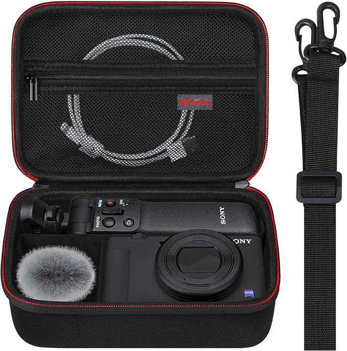 Elonbo Carrying Case for Sony ZV-1F / ZV-1 / ZV-1 II Digital Camera, Black | Sony ZV 1F Vlogging Camera Hard Travel Protective Bag, Vlogger Accessory Kit Tripod Microphone Grip Organizer Holder by Elonbo
