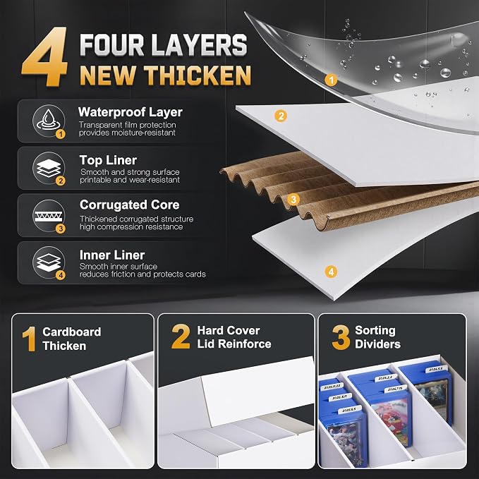 ZLCA 4 Row Trading Card Storage Box, 3200+ Standard Card 700+ Top Loader | Cardboard Storage Box with 20 Dividers, Bulk Card Storage Box for Top Loader MTG TCG PTCG Baseball Sports Card - Image 3