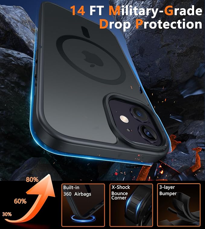 FNTCASE for iPhone 12/iPhone 12 Pro Case Black: Translucent Fit for MagSafe | Magnetic Camera Protection Slim Cases, 14FT Military Grade Drop Tested, Matte Shockproof Cover - Image 5