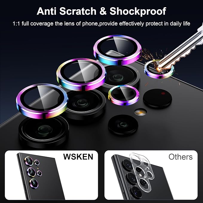 WSKEN for Samsung Galaxy S24 Ultra Camera Lens Protector - Ultra Thin | Case Friendly, 9H Shatterproof Tempered Glass, Anti Scratch Metal Circle, Camera Screen Protector Cover Accessories, Colorful - Image 3