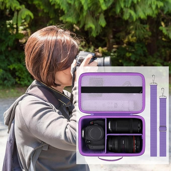 Hard Case for Canon EOS Rebel T7/T100/R50/R100 DSLR Camera with Lens | Fits for Canon T7/T100/R50/R100/R5/R6 V//R6 Mark II DSLR Camera and Lens, With Shoulder Strap, Protective Case, Purple - Image 9