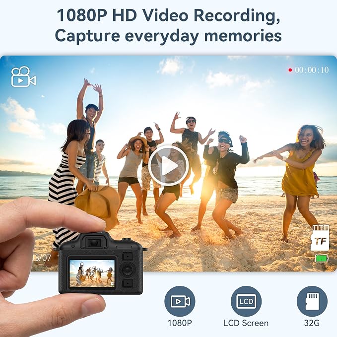 Mini Camera, 1080P HD Retro Keychain Digital Camera for Kids & Adults, Tiny Small Portable Pocket Video Recorder with 32GB Card, Vintage Camcorder for Travel Vlogging Memories, Black - Image 5
