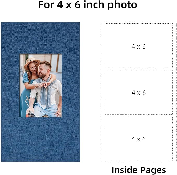 4x6 Slip In Photo Album Holds 300 Pockets Cloth Cover Navy Blue | DIY cover window, Acid free pages, PVC free pockets, Family Travel Wedding, Gift ready - Image 6