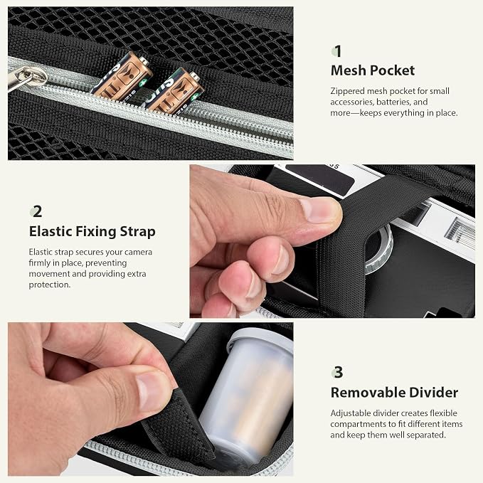 Film Camera Case for Kodak EKTAR H35 H35N Half Frame Film Camera | Camera and 35mm Film Rolls Storage, Mesh Pocket for Small Accessories, Travel and Home Organization; Slim, Black, Case Only - Image 3