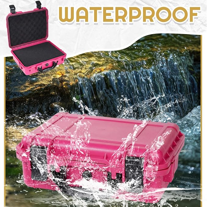 Relaxweex 1 Pcs 8.5 x 6.5 x 3.7 Inch Waterproof Hard Case with DIY Customizable Foam Insert Portable Protective Case with Knife for Camera Drones Equipments Tools Test Instruments(Rose Red) - Image 5