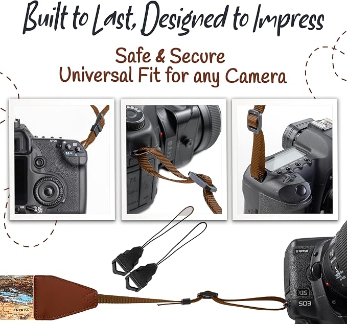 Art Tribute Camera Strap - Shoulder, Crossbody & Neck Camera Strap for Photographers, Fits All Cameras, Canon Nikon Sony Fujifilm, Padded Strap W/Quick Release, Embroidered Cotton & Leather Ends - Image 7