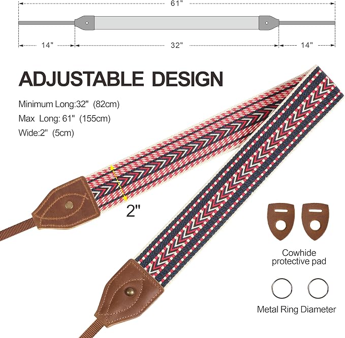 Padwa Lifestyle 2" Wide Classic Crazy Horse Art Cowhide Head Cotton Camera Straps for Photographers - Image 6