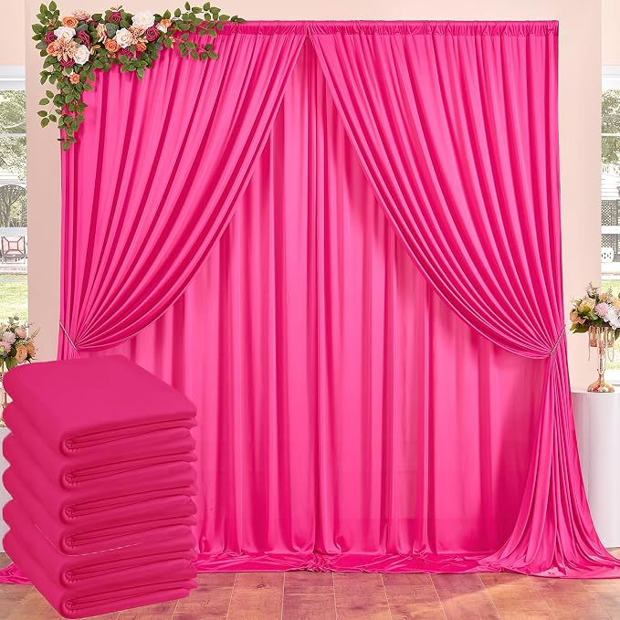 30ftx10ft Wrinkle Free Fuchsia Backdrop Curtains for Parties, Thick Polyester Hot Pink Photo Backdrop Drapes 6 Panels 5x10ft for Weddings Birthday Photography Background Curtains by ENJOYYOURPARTY