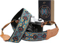 Padwa Lifestyle Mystic Blue Camera Strap - Double Layer Cowhide Ends,2" Pure Cotton Embroidered Woven Camera Straps,Universal Neck&Shoulder Strap Adjustable for All DSLR Cameras,Gift for Photographers by PadwaLifestyleCameraStrap