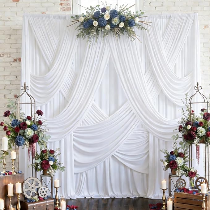 30ftx10ft Wrinkle Free White Backdrop Curtains for Party Background, 6 Panels 5x10ft Silky Polyester Photo Backdrop Drapes Back Drop Cloth for Wedding Birthday Photography Baby Shower Decor - Image 5