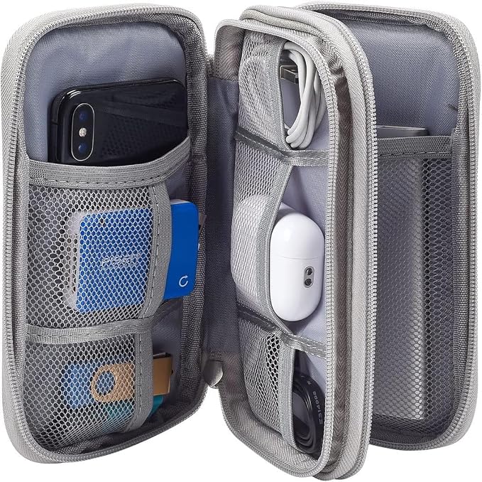 CAOODKDK Electronic Organizer Bag, Waterproof Portable Electronic Organizer Travel Accessories Cable Bag Universal Cord Storage Case for CableCord Storage Double Layer - Gray, Large - Image 4