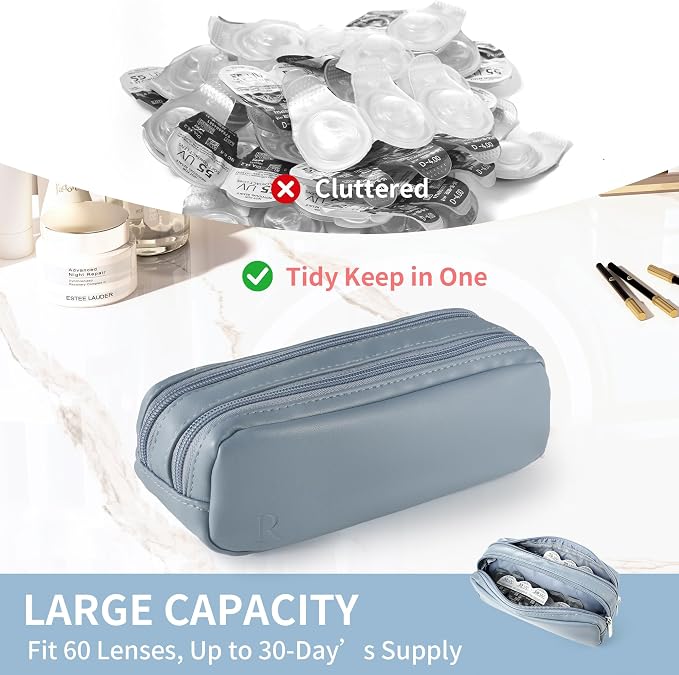 Portable Daily Contact Lens Case Organizer, Traveling Contact Cases Bag with Clearly Labeled R & L, Water-Resistant Disposable Contact Lens Dispenser, Storage up to 60 lenses(Blue) - Image 5