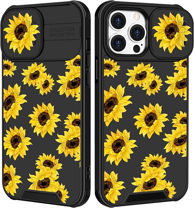 (2in1 for iPhone 13 Pro Max Case Sunflower for Women Floral Girly Phone Cover Cute Flowers Design with Slide Camera Cover Protective Flower Fashion Cases for Apple 13 Pro Max 6.7'' by Goocrux