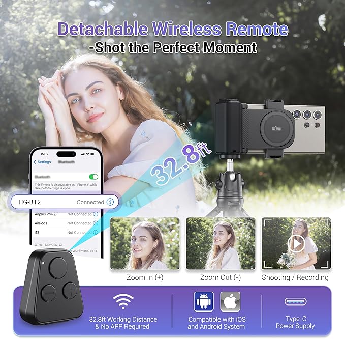 Phone Camera Grip with Remote Control for Smartphones Vlog Shooting | silicone anti-slip grip, detachable remote, dual cold shoe slots, 1/4" tripod thread, design for vlog video shooting - Image 2